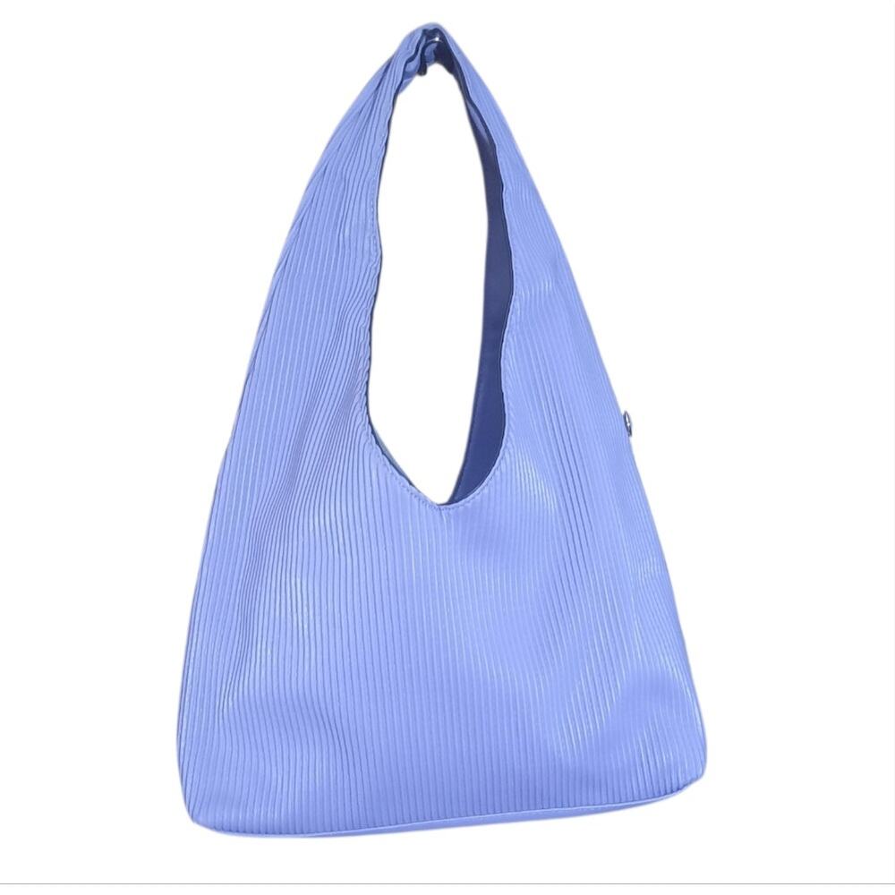 Kayla + Ava Womens Purple Vegan Pleated Cresent Shape Hobo Bag NWT